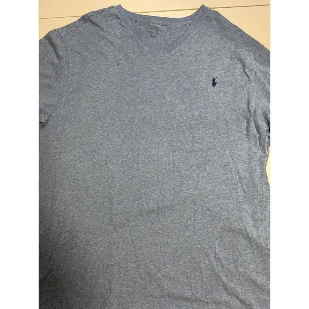 Polo Ralph Lauren Mens 1XB V-Neck T-Shirt Blue Heather Short Sleeve Pony Logo